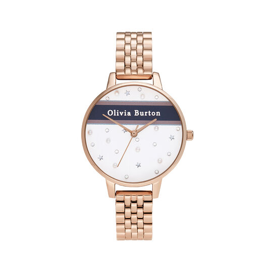 Varsity Pink & Navy Stripe & Rose Gold Bracelet