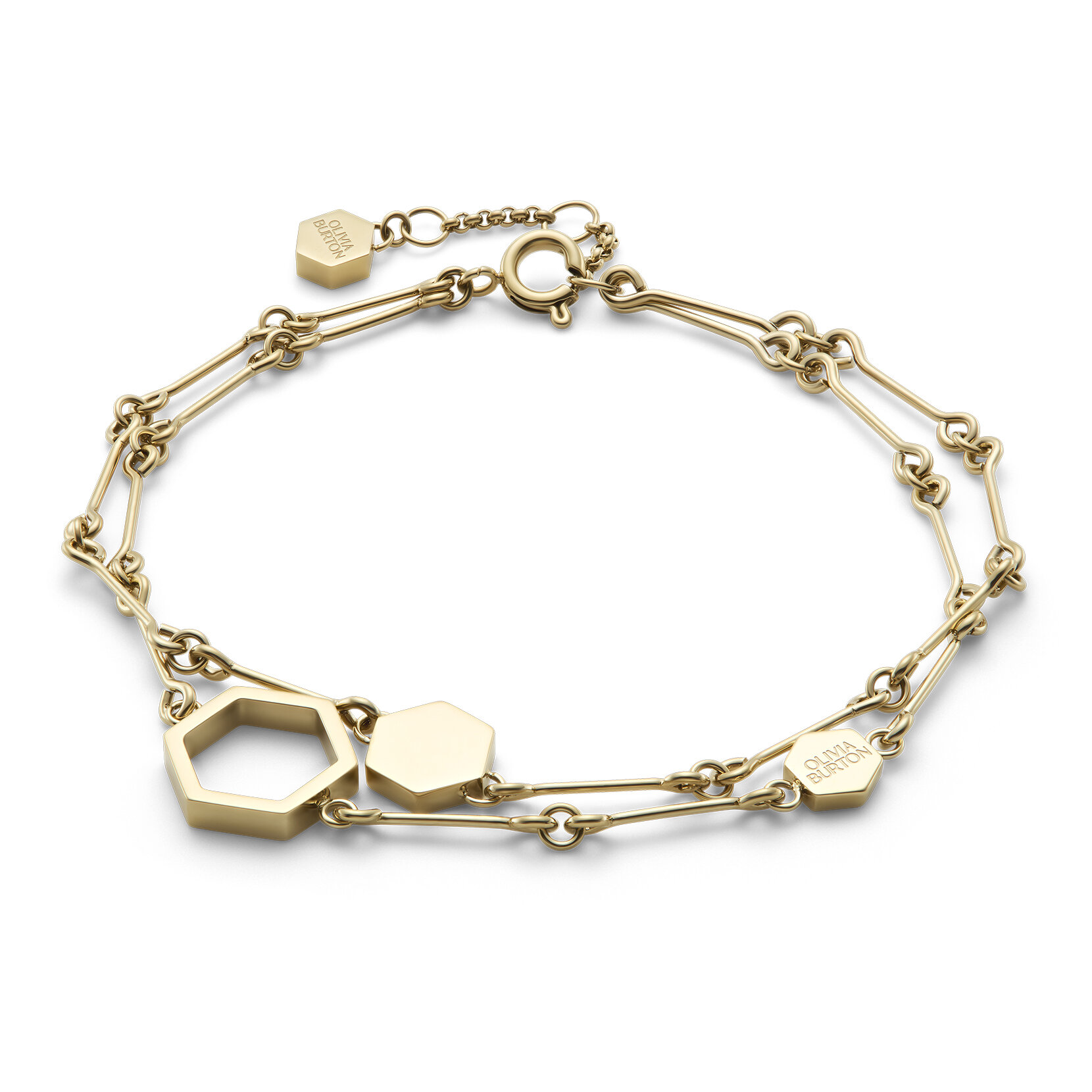 Honeycomb Gold Plated Double Chain Bracelet