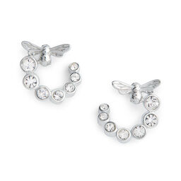 Bejewelled Lucky Bee Swirl Hoop Earrings Silver