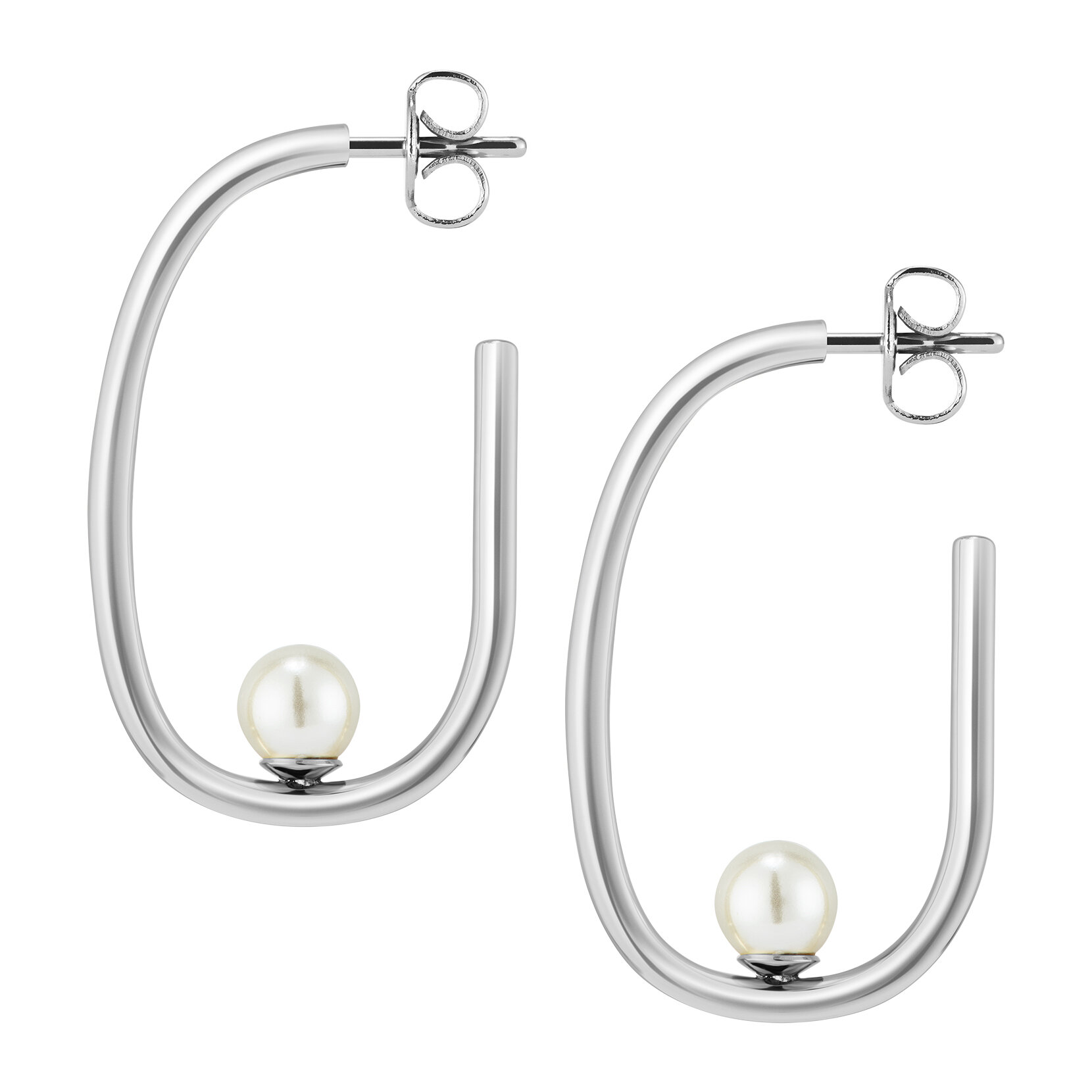 Pearls & Beads Silver Tone Hoop Earrings