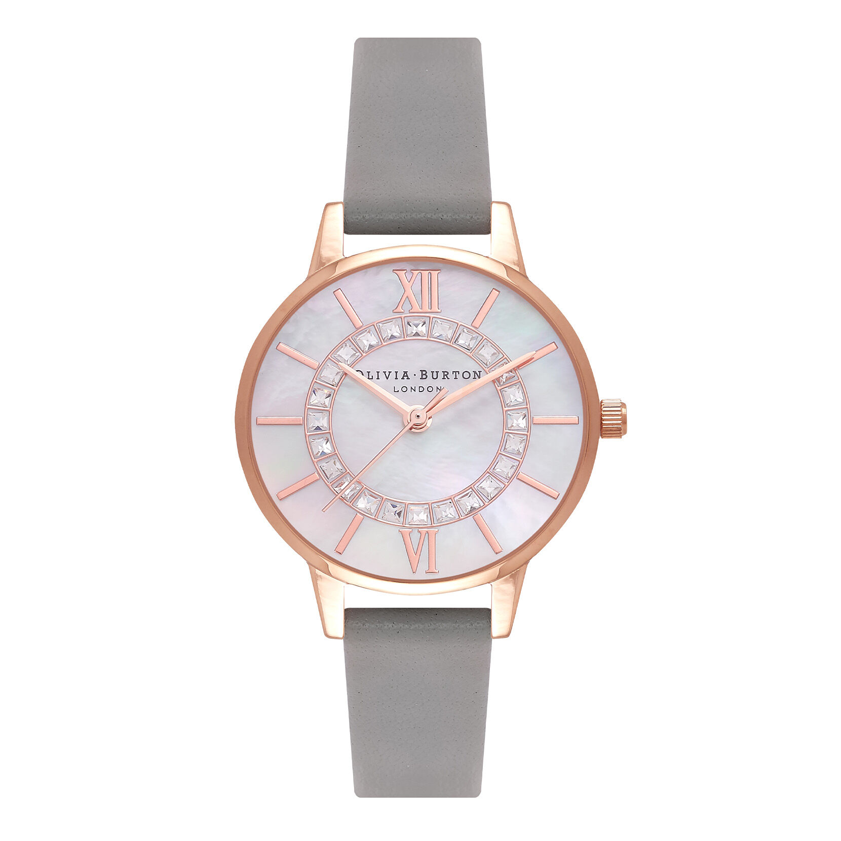 Wonderland 30mm Rose Gold & gray Leather Strap Watch