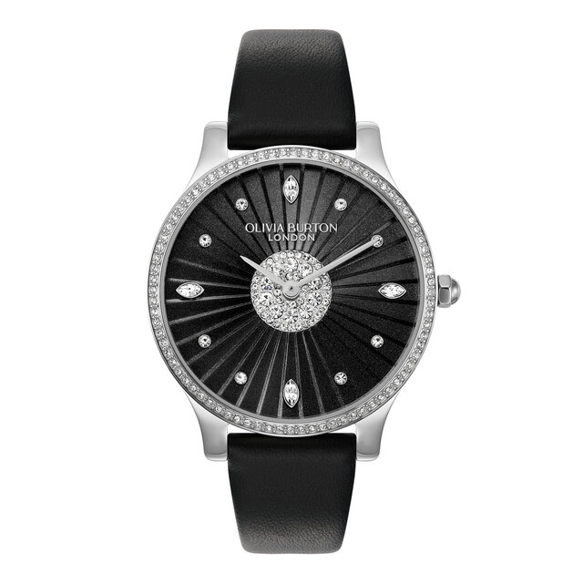 34mm Beaulieu Silver & Black Leather Strap Watch