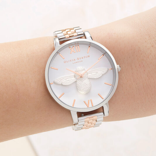 3D Bee Bracelet Silver & Rose Gold