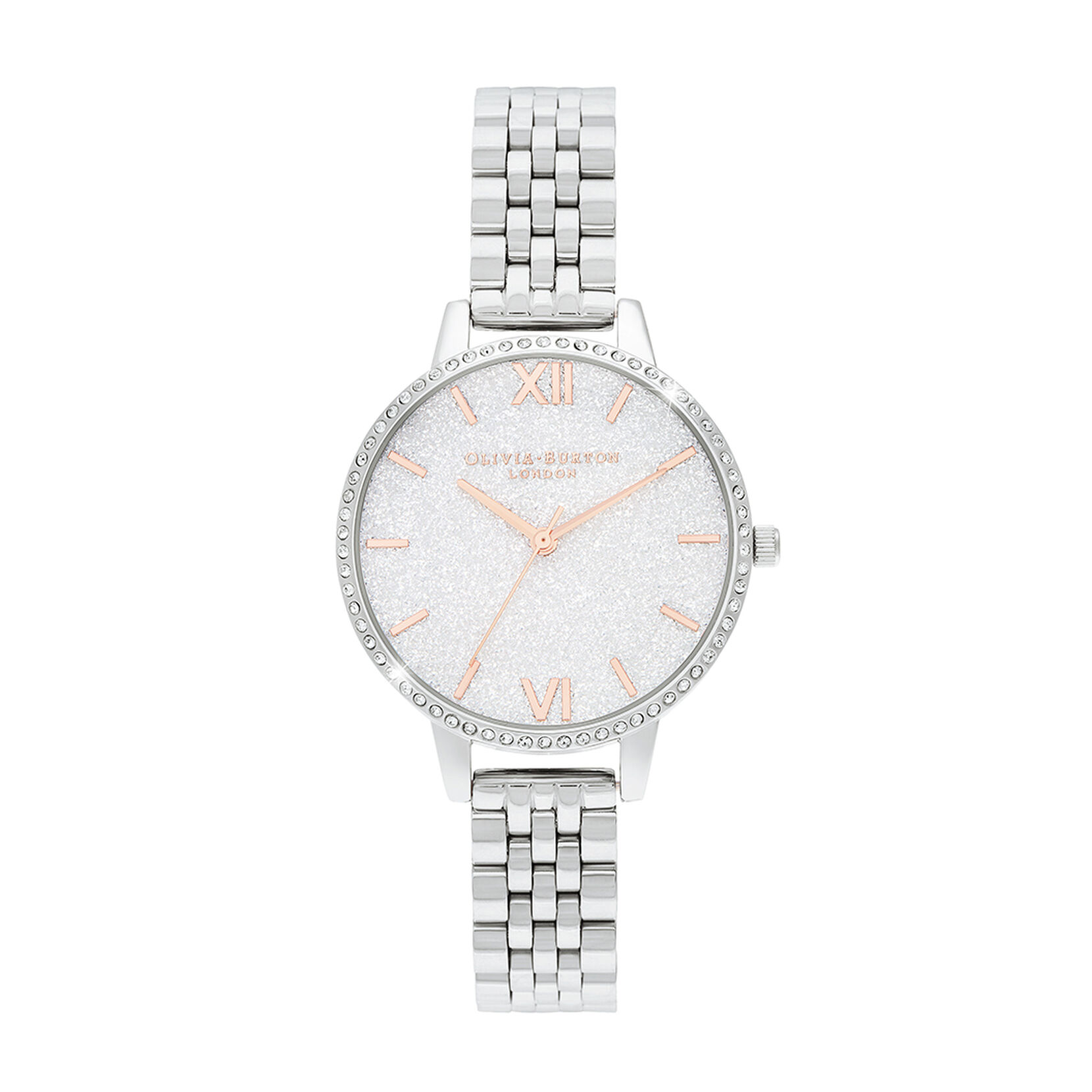 White Demi Glitter Dial Sparkle Bezel Rose Gold & Silver Watch | Olivia ...