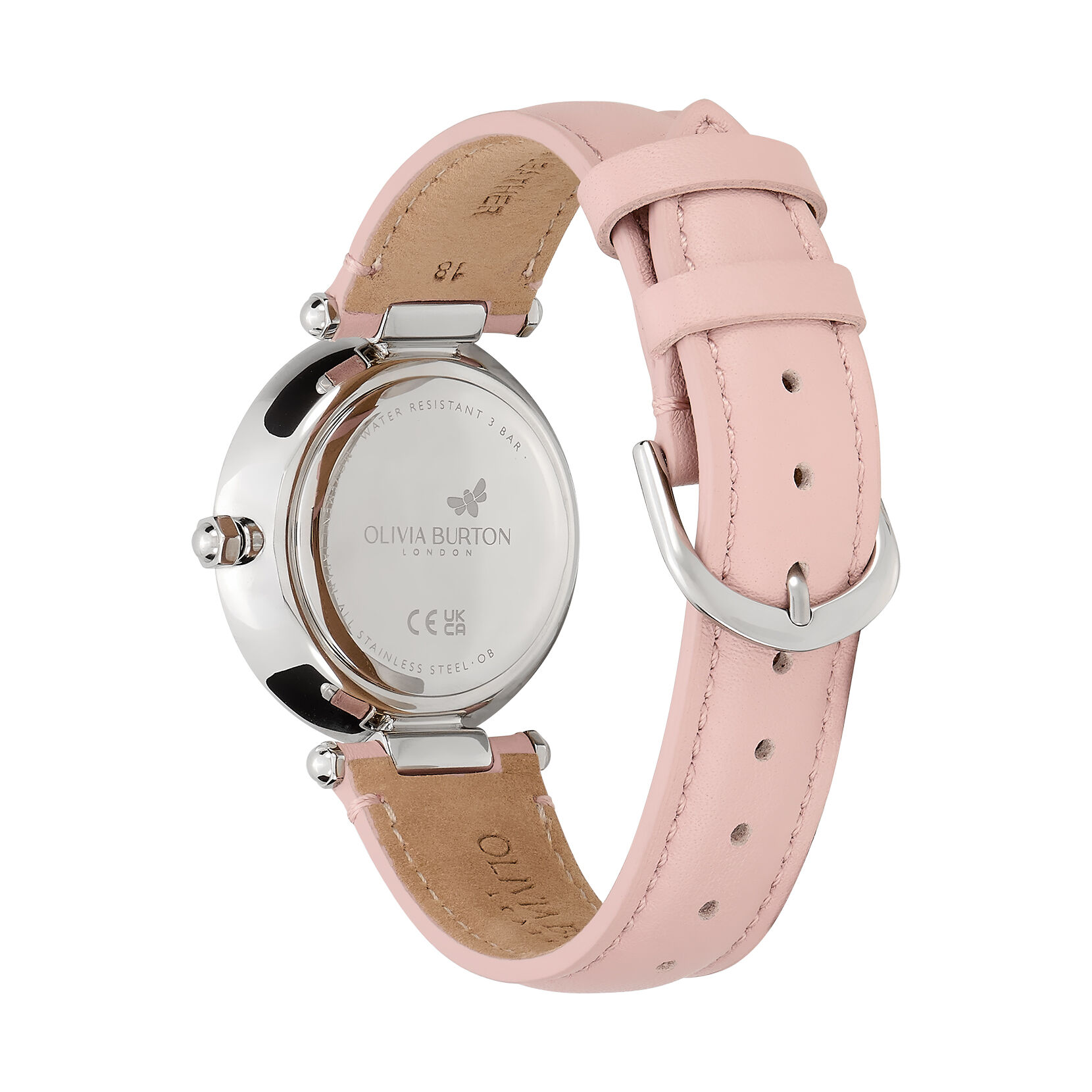 Signature 34mm Floral T-Bar Silver & Rose Leather Strap Watch 