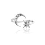 Celestial Adjustable North Star and Moon Silver Ring