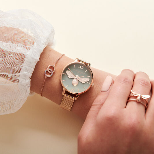 Lucky Bee, Grey Dial & Rose Gold Mesh