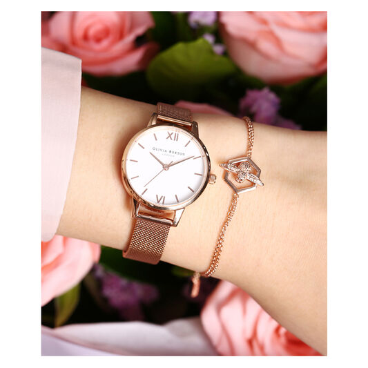 Honeycomb Bee Chain Bracelet Rose Gold