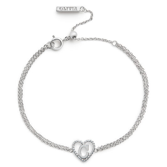'C' Heart Initial Chain Bracelet Silver