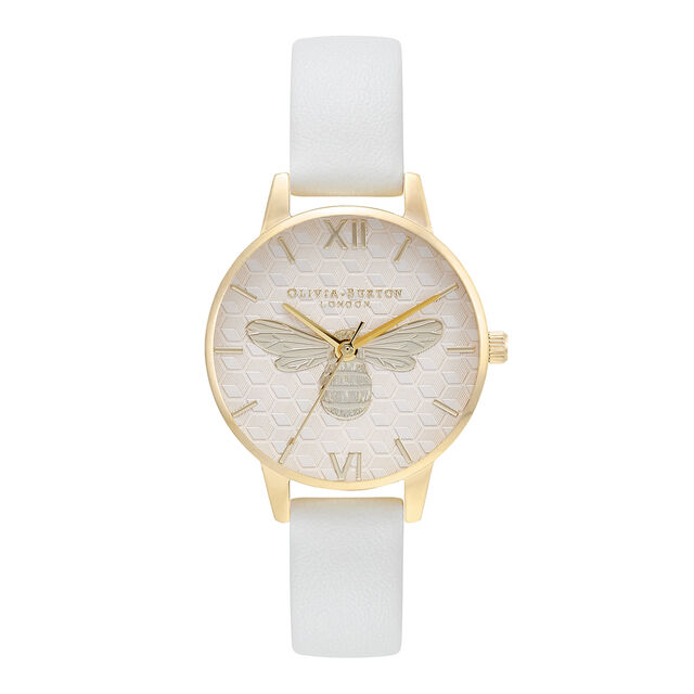 Honey Bee 30mm Gold & Cream Leather Strap Watch