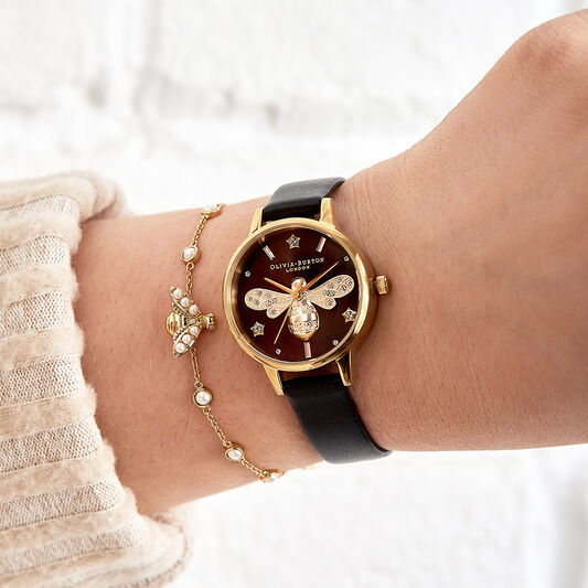 Sparkle Bee Black & Gold Watch