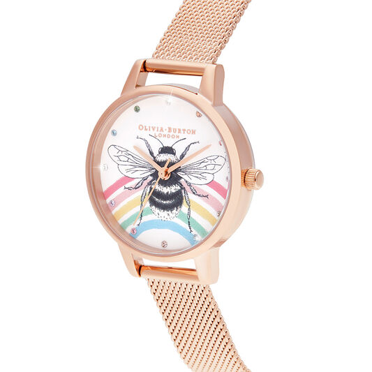Illustrated Animals Rainbow Bee, Rose Gold Mesh