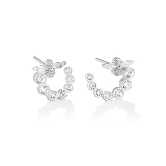 Bejewelled Bee Swirl Hoop Earrings Silver