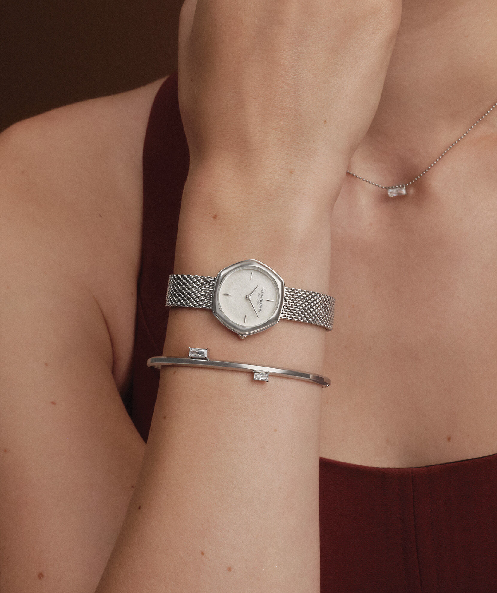 Signature 28mm Charing Silver Mesh Watch | Olivia Burton London