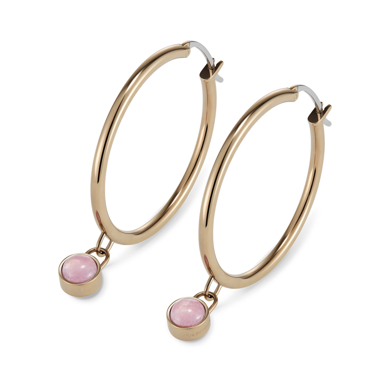 Rose Quartz Cabochon Rose Gold Plated Gemstone Hoop Earrings