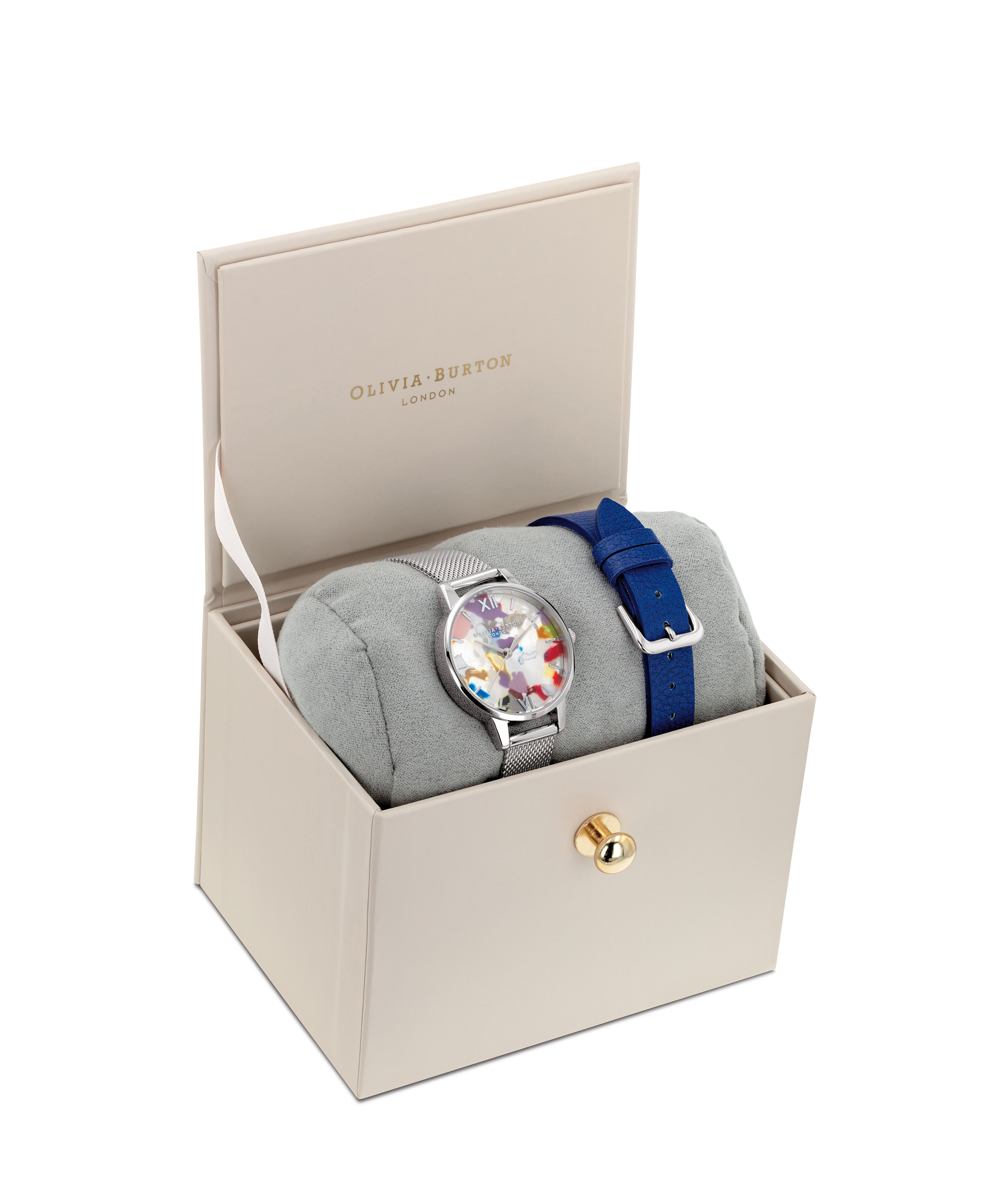 Pop Art 30mm Silver Blue Eco Vegan Strap Gift Set Olivia Burton London
