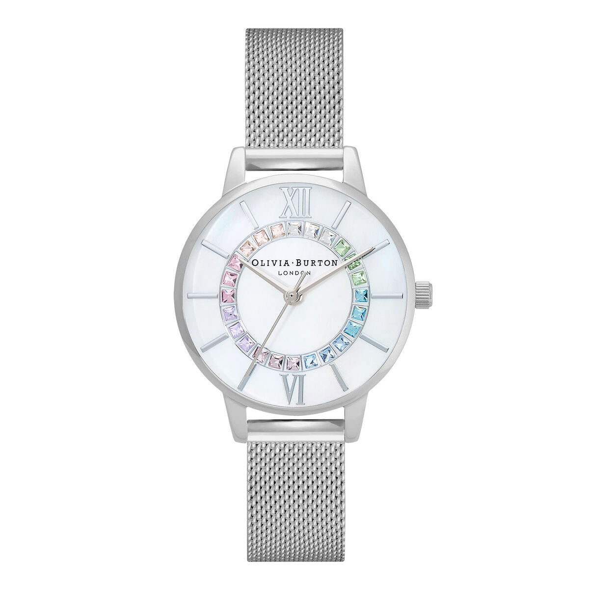 Wonderland 30mm White Silver Mesh Watch Olivia Burton London