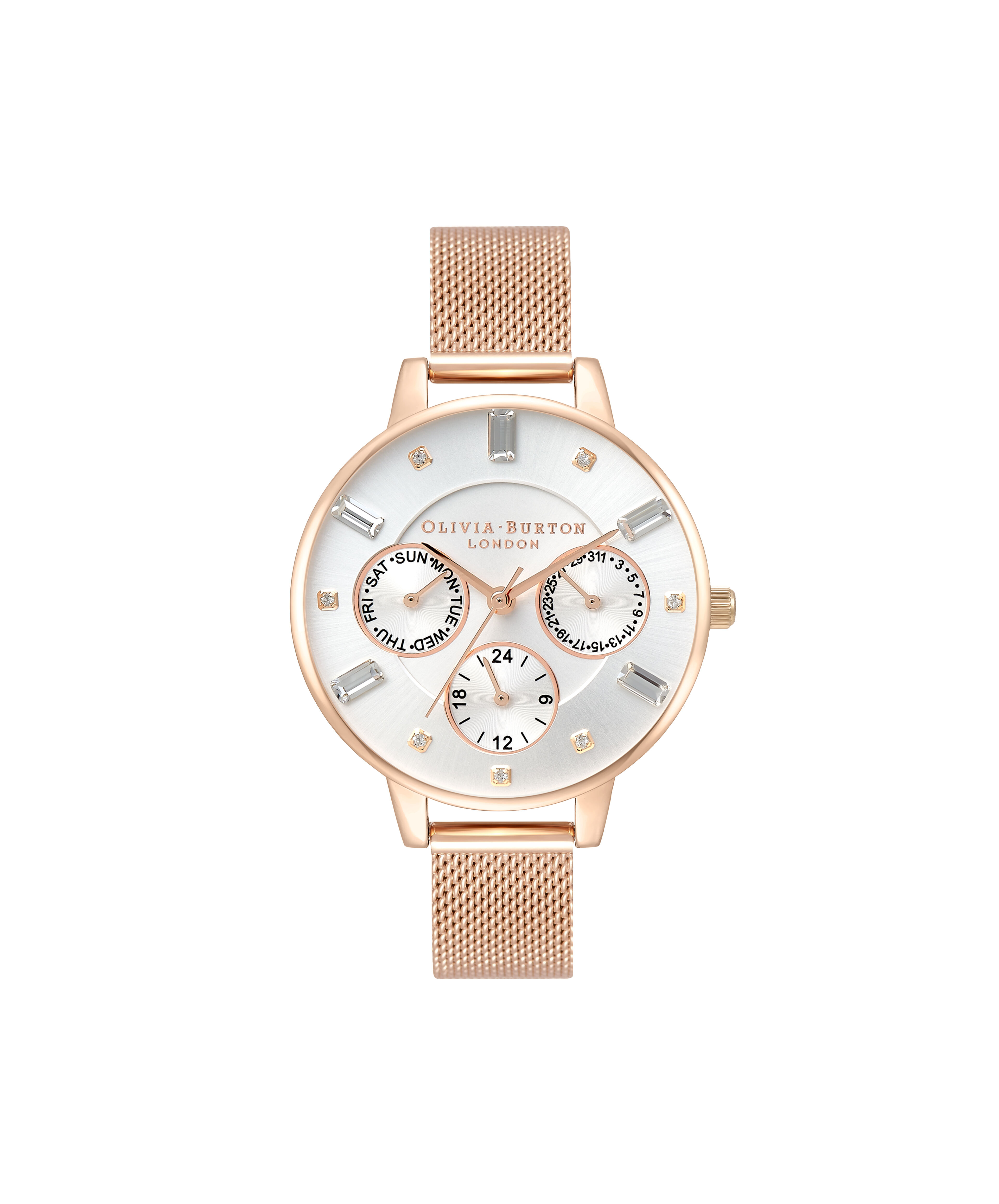 34mm Silver & Rose Gold Mesh Watch