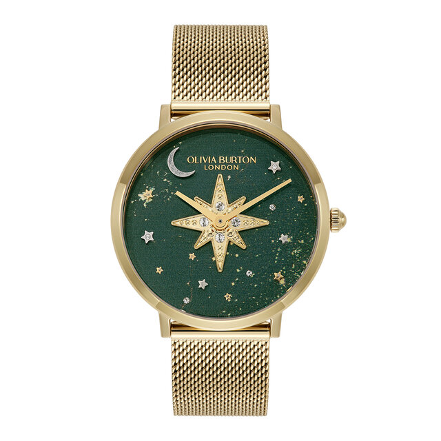 35mm Nova Forest Green & Gold Mesh Watch