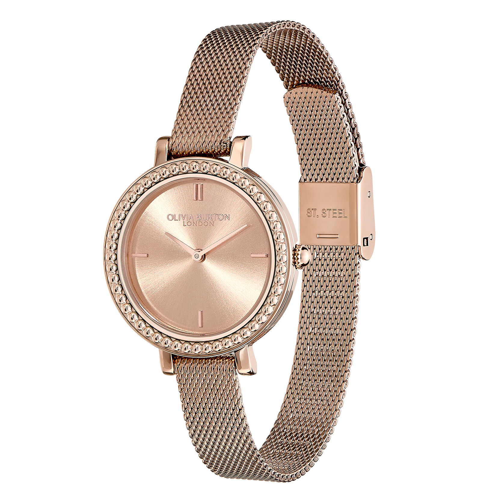 30mm Vintage Bead Rose Gold Mesh Watch