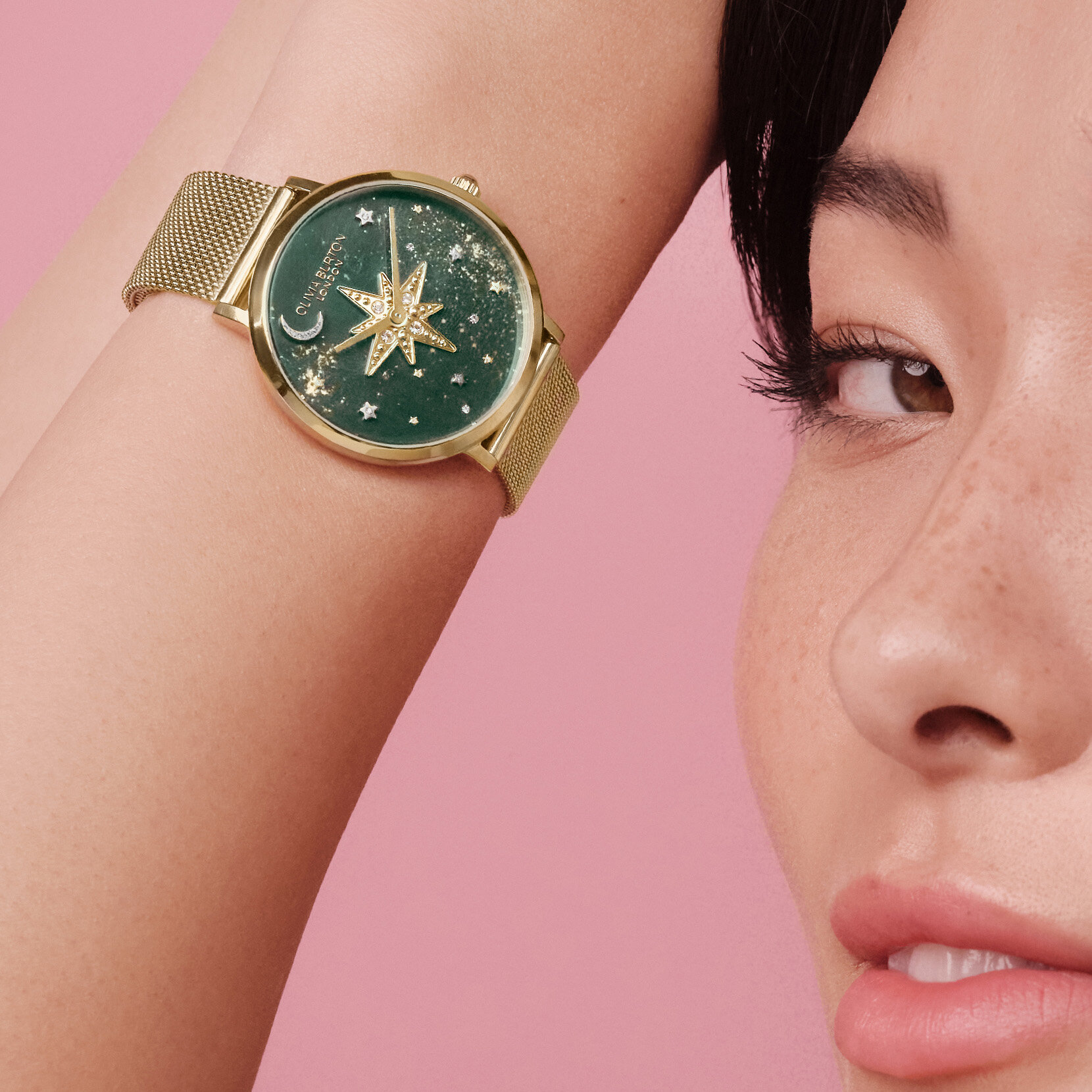 35mm Nova Forest Green & Gold Mesh Watch