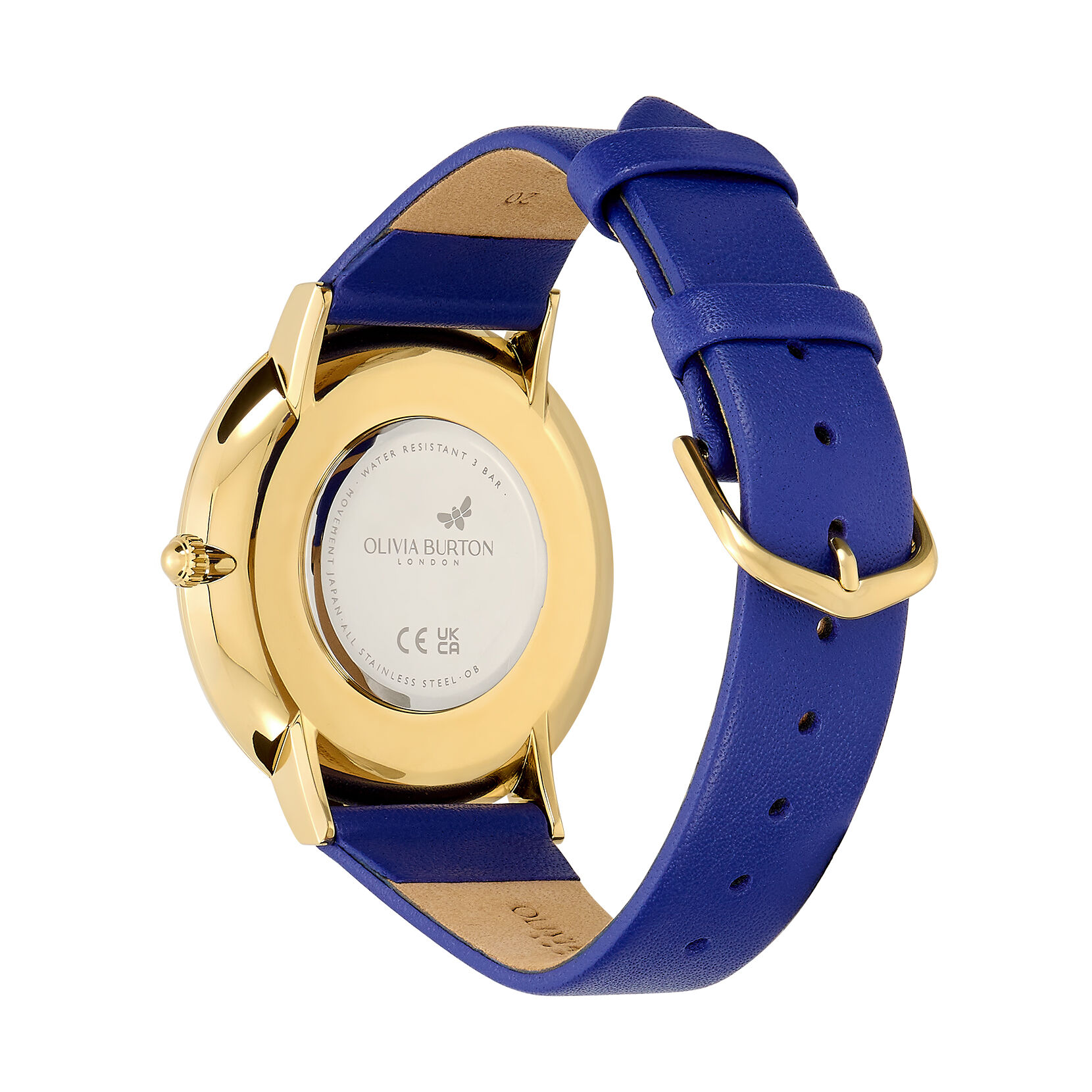 40mm Faux Lapis Gold Blue Leather Strap Watch