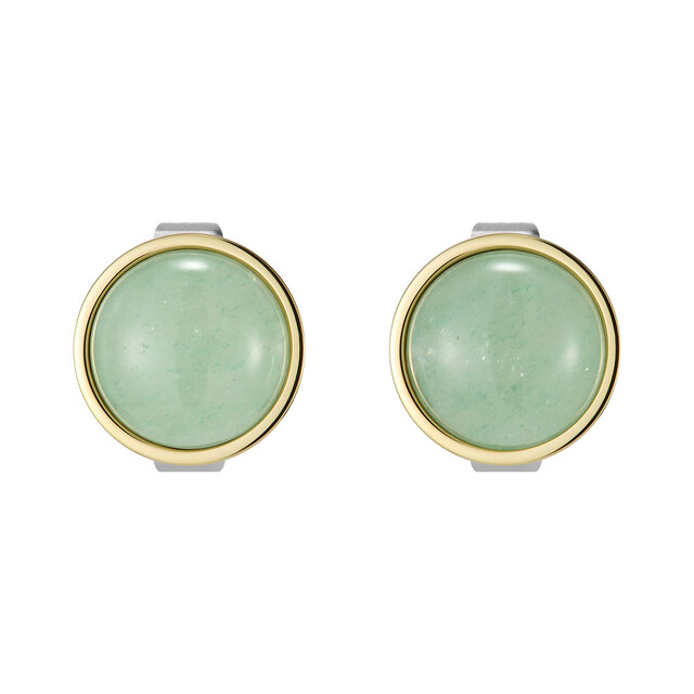 Aventurine Cabochon Gold Plated Gemstone Stud Earrings