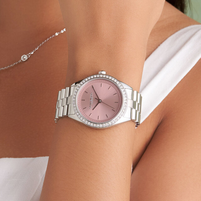 34mm Bejewelled Mellow Rose & Silver Bracelet Watch