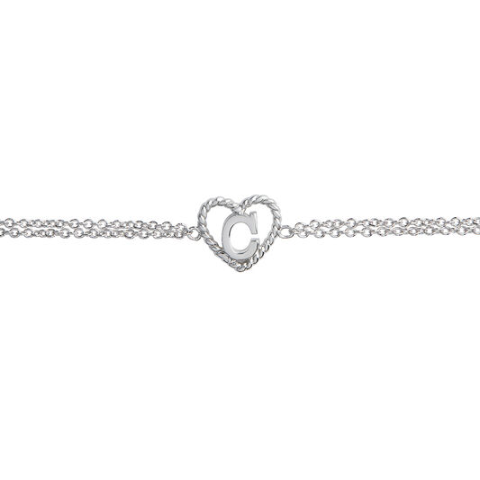 'C' Heart Initial Chain Bracelet Silver