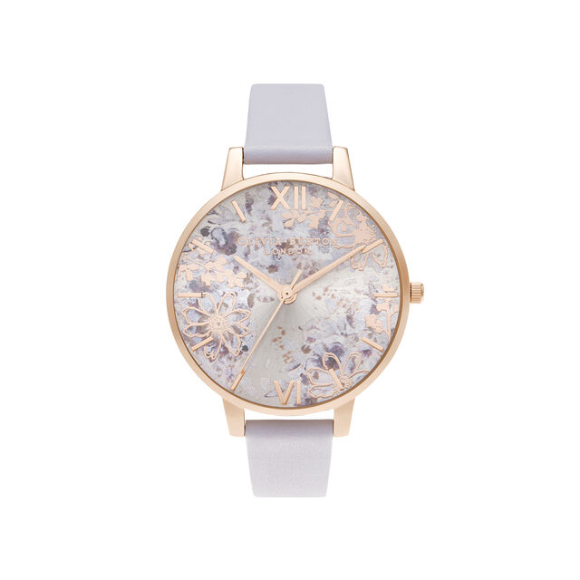 Abstract Floral Big Dial Parma Violet & Pale Rose Gold Watch