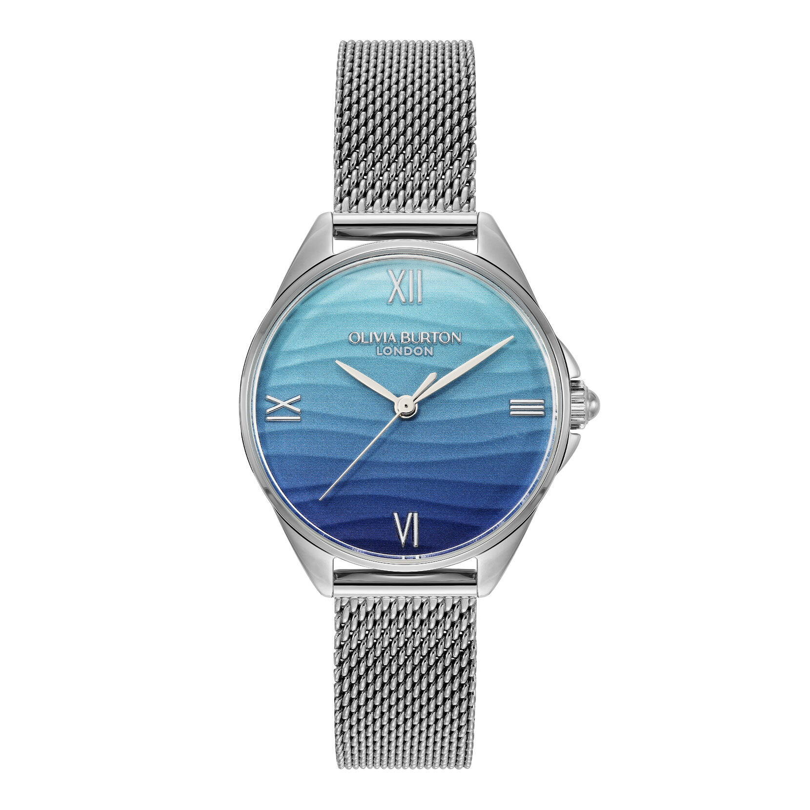 Signature 30mm Azure Blue Tone & Silver Mesh Watch | Olivia Burton