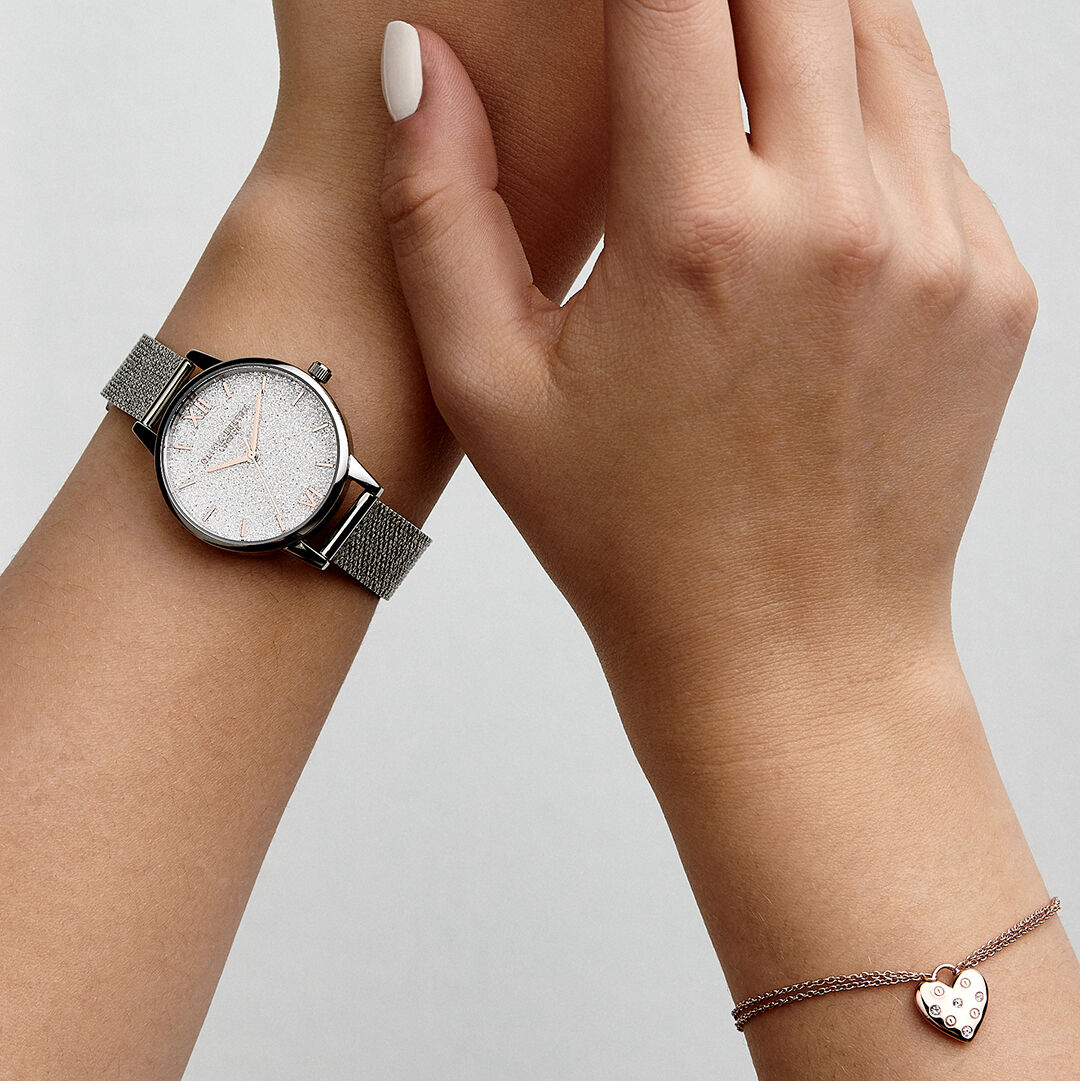 Olivia burton silver mesh watch sale