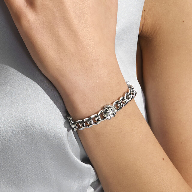 Tudor Rose Silver Tone Link Chain Bracelet