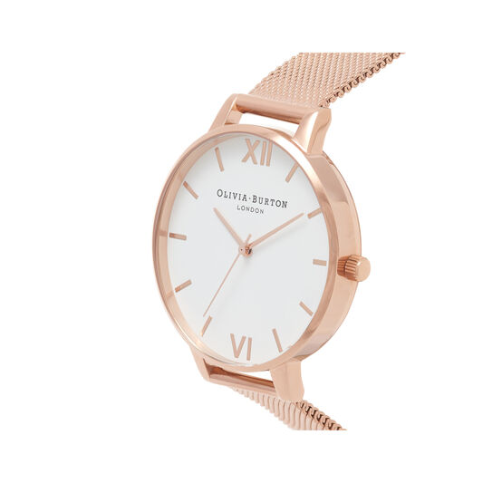 Big Dial Rose Gold Mesh Watch