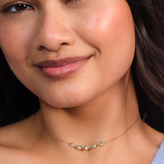 Ever Stacked Crystal Honeycomb Gold Plated Stacking Necklace
