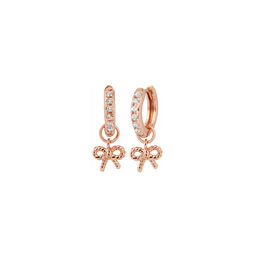  Vintage Bow Huggie Hoop Rose Gold & White Topaz Earrings 