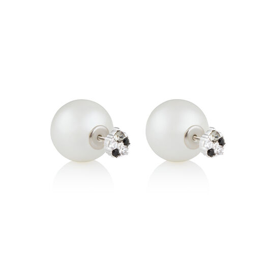 Under The Sea White Pearl Back Earrings Silver