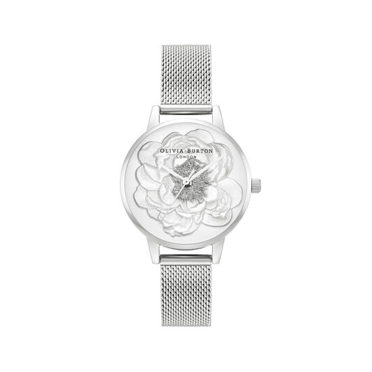 Blossom Midi Dial White & Silver Mesh Watch