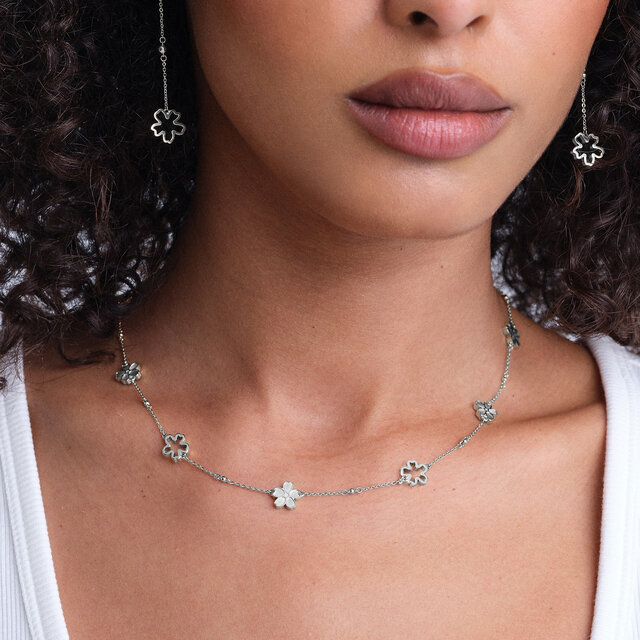 Forget Me Not Floral Silver Tone Necklace