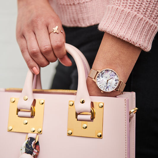 Demi Silver Glitter Dial & Rose Gold Mesh