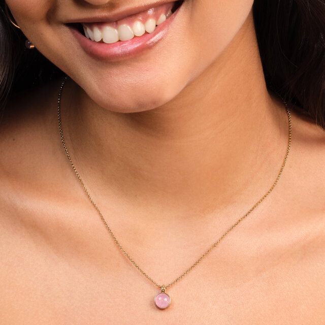 Rose Quartz Cabochon Rose Gold Plated Gemstone Necklace