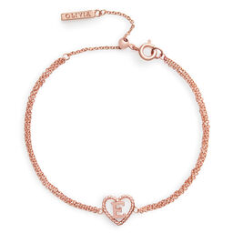 'E' Heart Initial Chain Bracelet Rose Gold