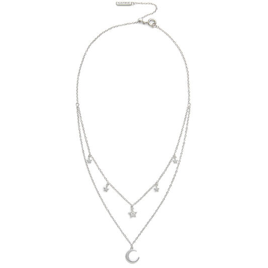 Celestial Double Crescent Moon and Star Necklace Silver