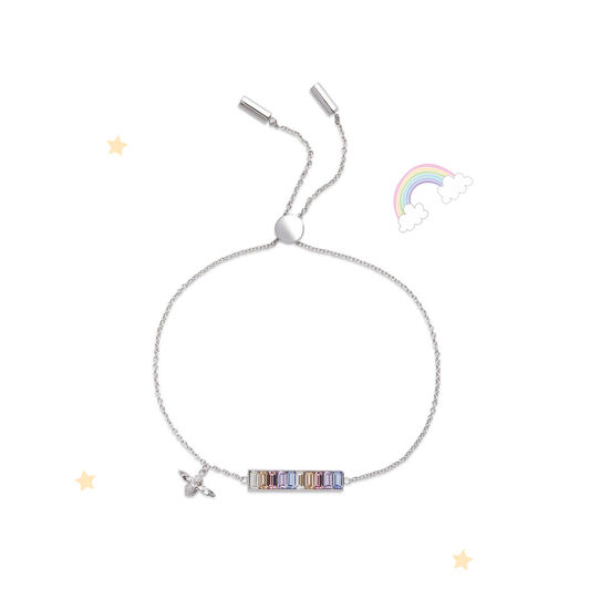 Rainbow Bee Baguette Bar Bracelet Silver
