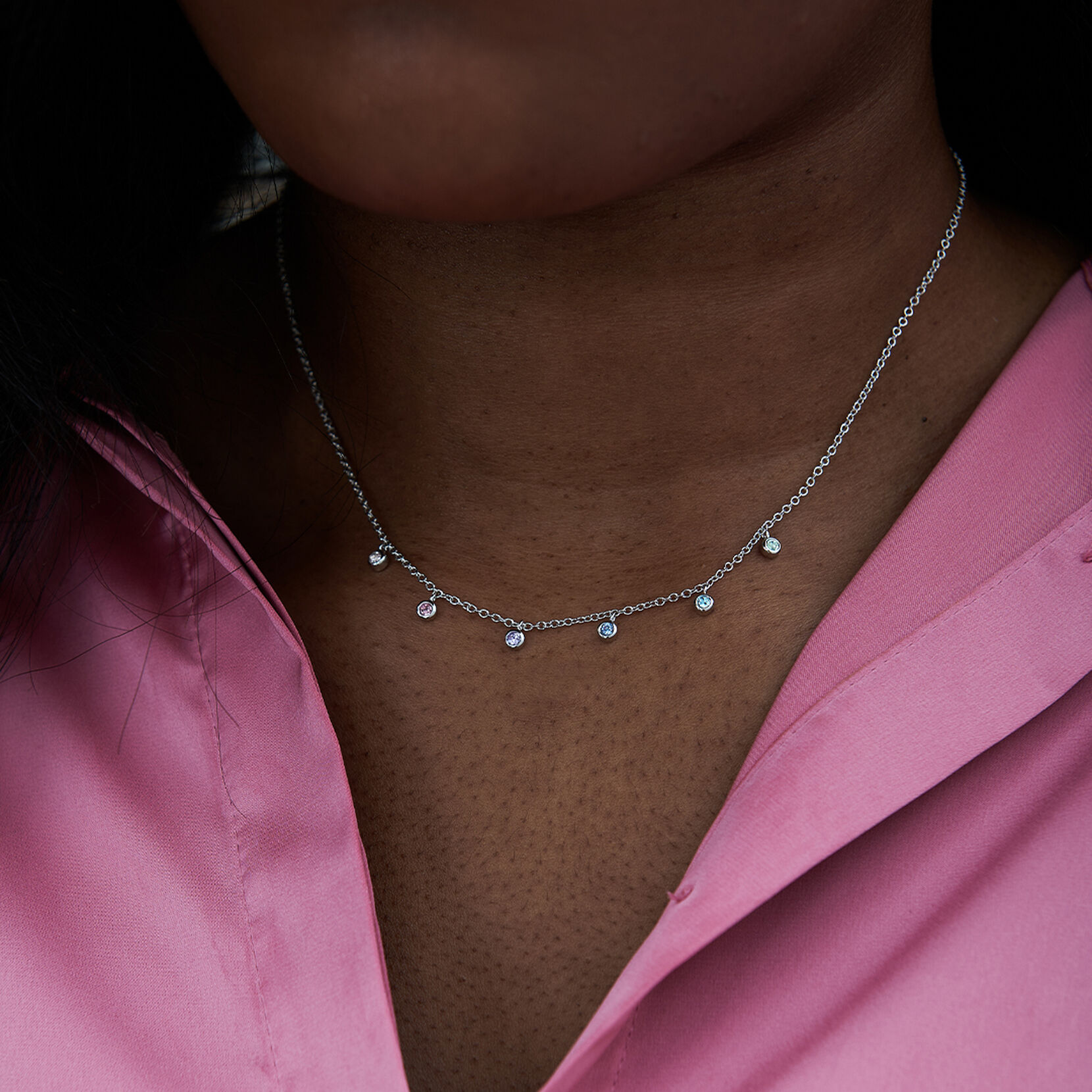 Silver Rainbow Choker Necklace
