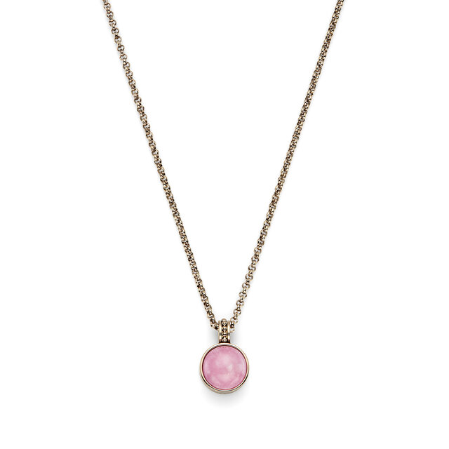 Rose Quartz Cabochon Rose Gold Plated Gemstone Necklace