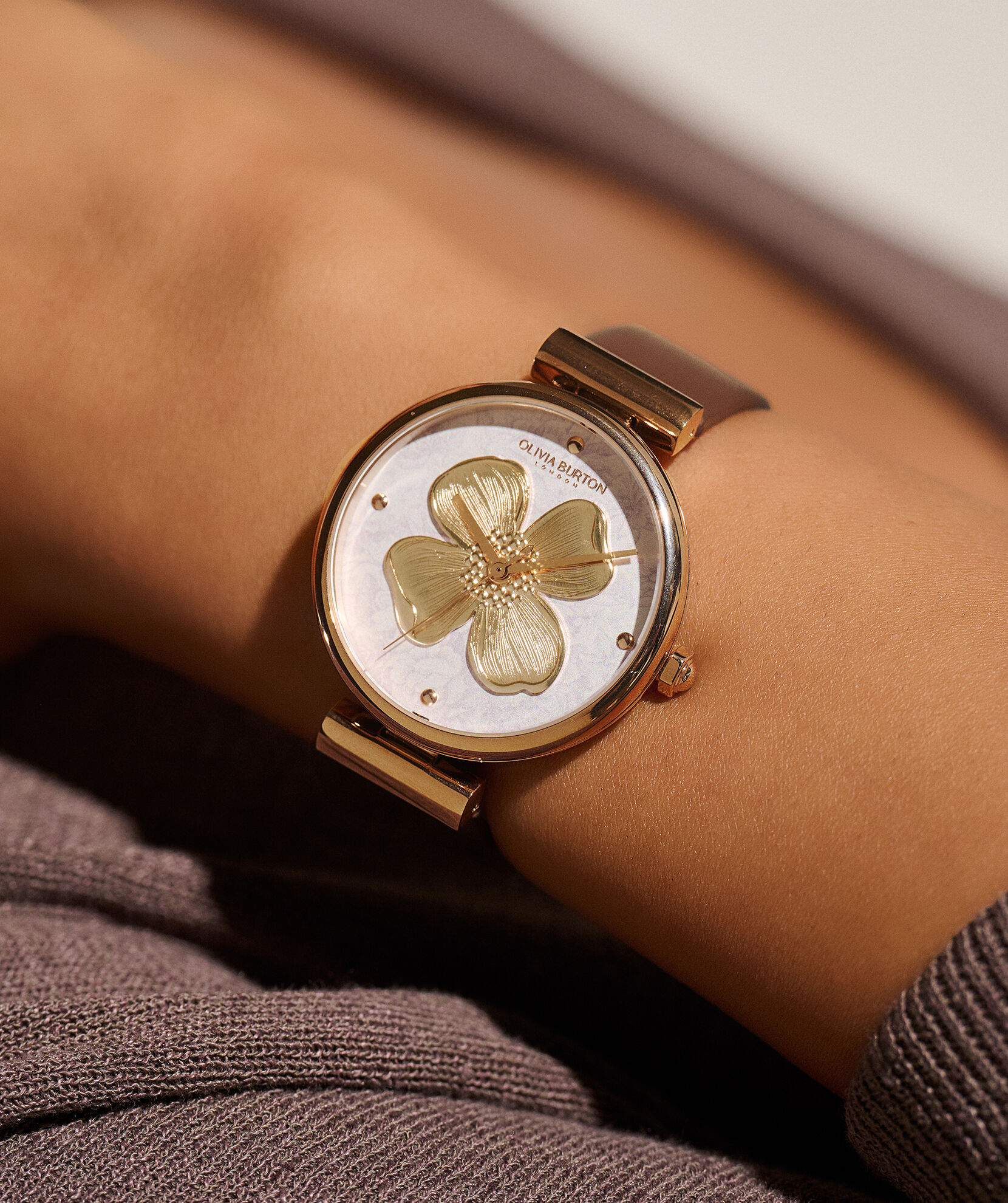 Signature 36mm Dogwood T Bar Rose Gold Mushroom Leather Strap Watch Olivia Burton London