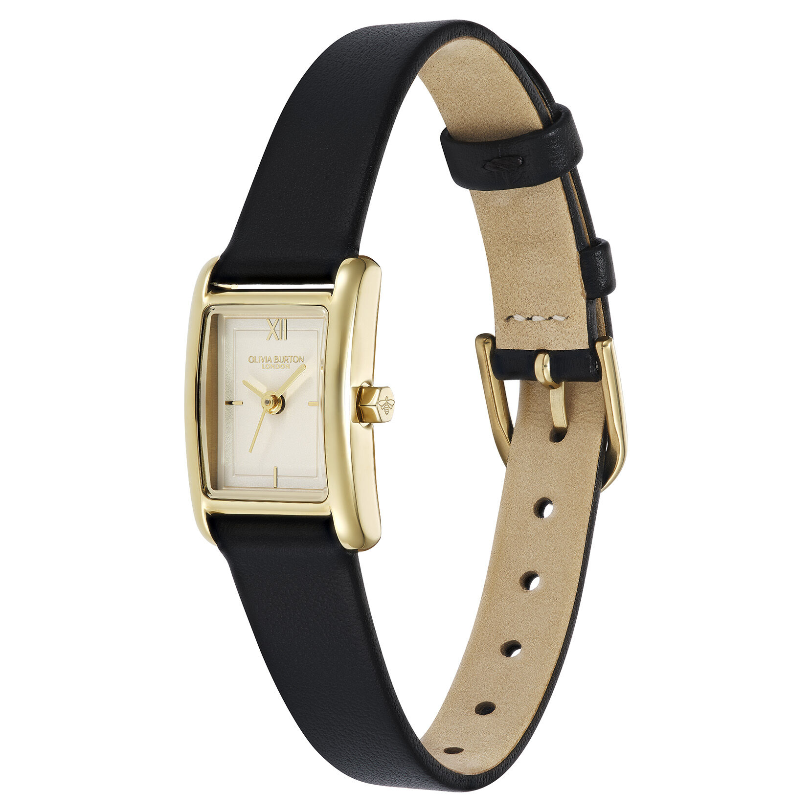 Classic 16mm Mini Grove Gold & Black Leather Strap Watch | Olivia