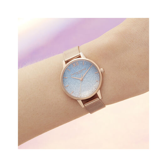 Wishing Glitter Dial & Rose Gold Mesh