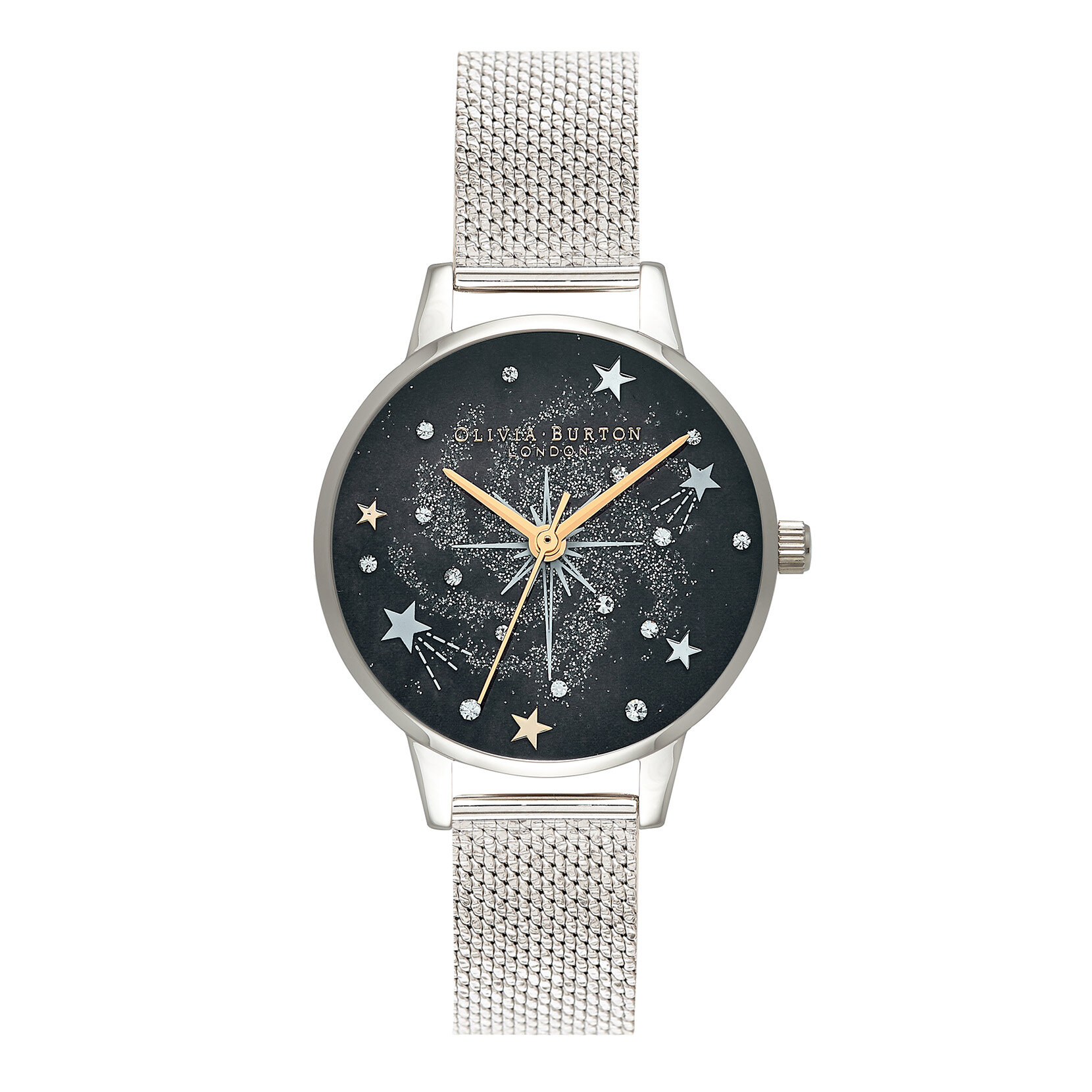 30mm Black & Silver Mesh Watch